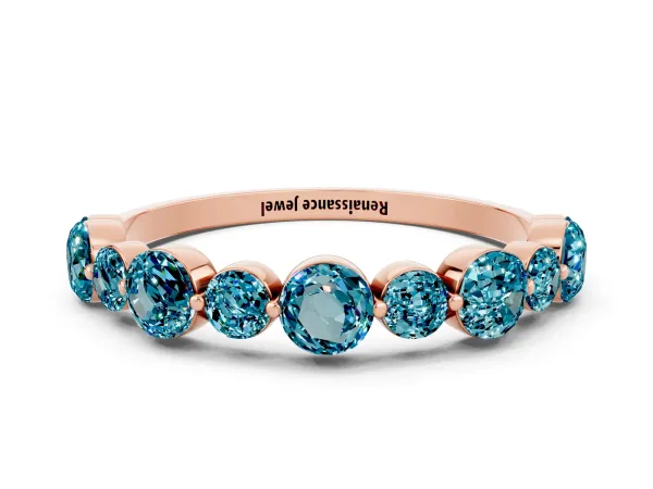 Round Blue Topaz Scalloped Prong Set Eternity Band Rose gold