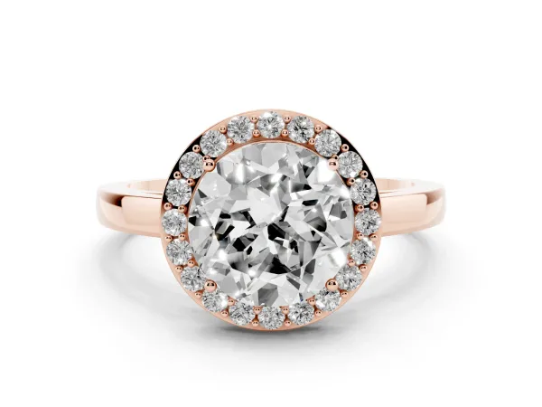 Round Cut Halo Diamond Ring with Solitaire Band and Prong Setting Rose gold