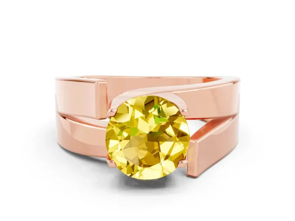 Modern Tension Set Round Cut Yellow Sapphire Solitaire Wide Band Ring Rose gold
