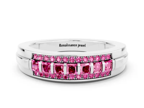Bar-Set Princess Cut Pink Sapphire Pavé Band Platinum