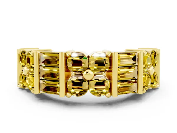 Channel Set Round and Baguette Yellow Sapphire Anniversary Band with Prong Setting Yellow gold