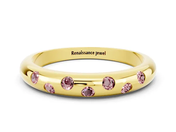Round Morganite Flush-Set Comfort Fit Band Yellow gold
