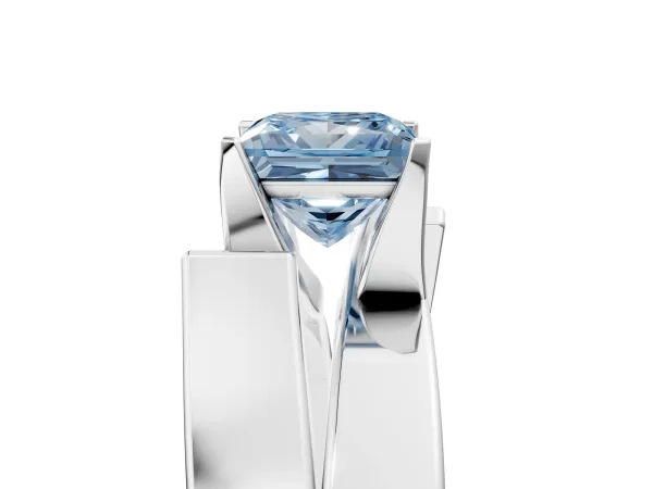Fancy Blue Modern Tension Set Princess Cut Diamond Solitaire Wide Band Ring Silver