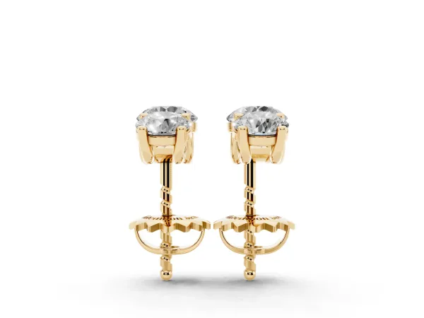 Three-Stone Round Diamond Channel Band Prong-Set Earrings Yellow gold
