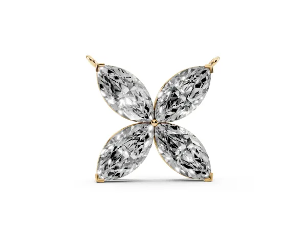 Four-Prong Marquise Diamond Flower Pendant Yellow gold
