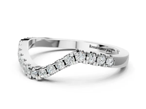 Round Diamond Pavé Wave Band with Shared Prong Setting Platinum