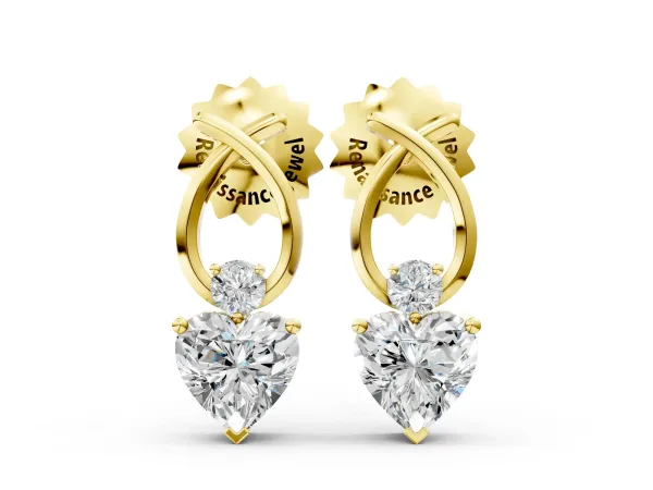 Heart Diamond Ribbon Drop Earrings with Diamond Accent Yellow gold