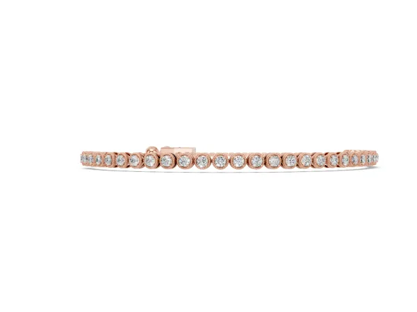 Round Bezel-Set Diamond Tennis Bracelet with Adjustable Box Chain Rose gold