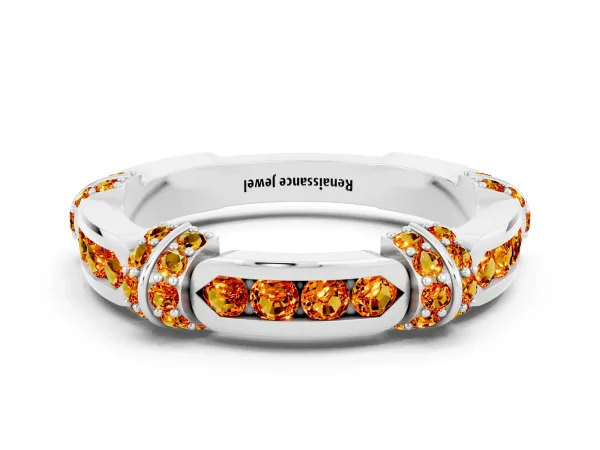 Pavé Round Citrine Link Band with Bezel Setting Platinum