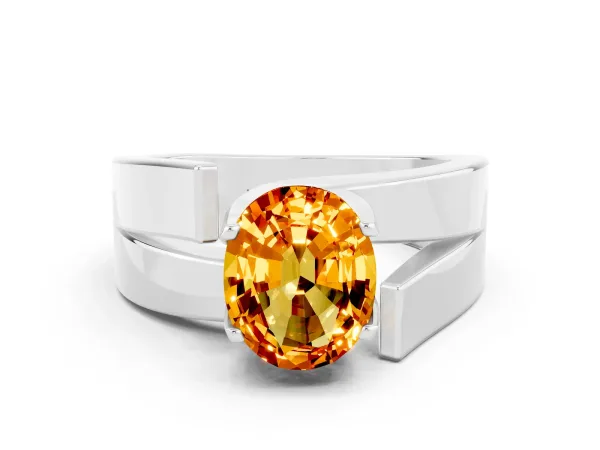 Modern Tension Set Oval Cut Citrine Solitaire Wide Band Ring Platinum