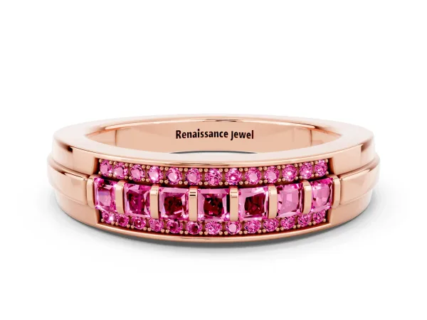Bar-Set Princess Cut Pink Sapphire Pavé Band Rose gold