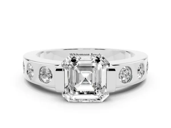 Asscher Cut Brilliant Channel-Set Diamond Ring with Bezel Prong Setting White gold