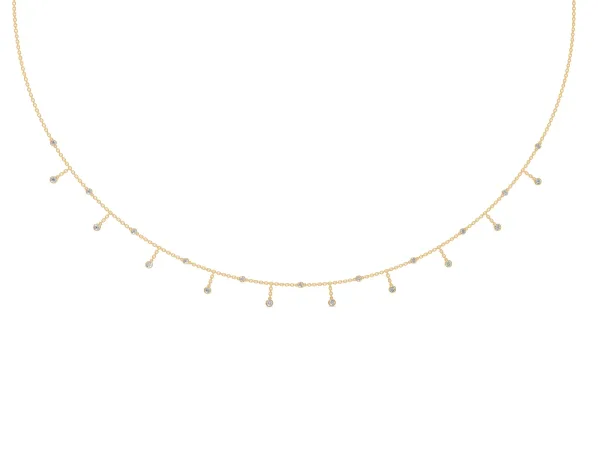 Round Bezel Set Diamond Station Necklace with Cable Chain Yellow gold