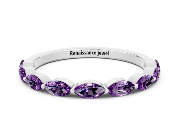 Marquise Amethyst Half Eternity Band with Prong Setting Platinum