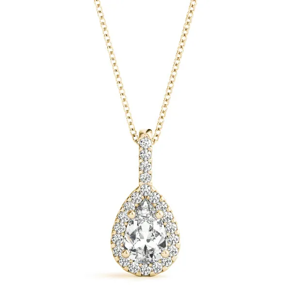 Halo Pear Cut Diamond Pendant with Prong Setting Yellow gold