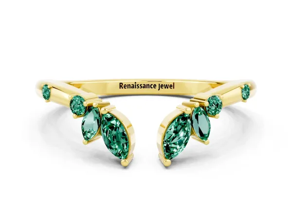 Open Marquise Cluster Green Sapphire Band with Prong Setting Yellow gold