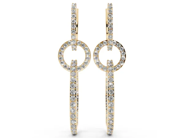 Round Cut Diamond Twisted Link Drop Earrings Yellow gold