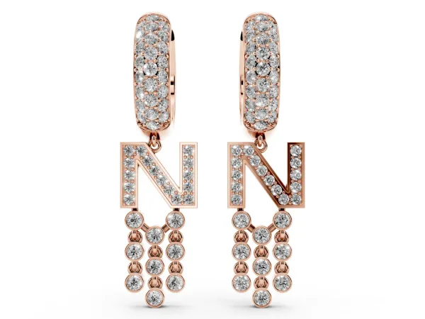 Round Diamond Initial N Huggie Hoop Earrings Rose gold