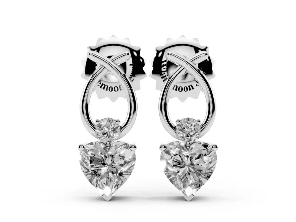 Heart Diamond Ribbon Drop Earrings with Diamond Accent Platinum