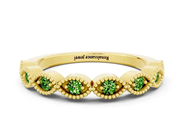 Milgrain Marquise Peridot Half Eternity Band with Bezel Setting Yellow gold