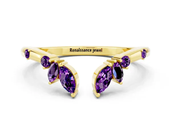 Open Marquise Cluster Amethyst Band with Prong Setting Yellow gold