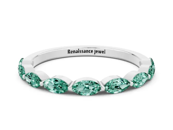 Marquise Green Sapphire Half Eternity Band with Prong Setting Platinum