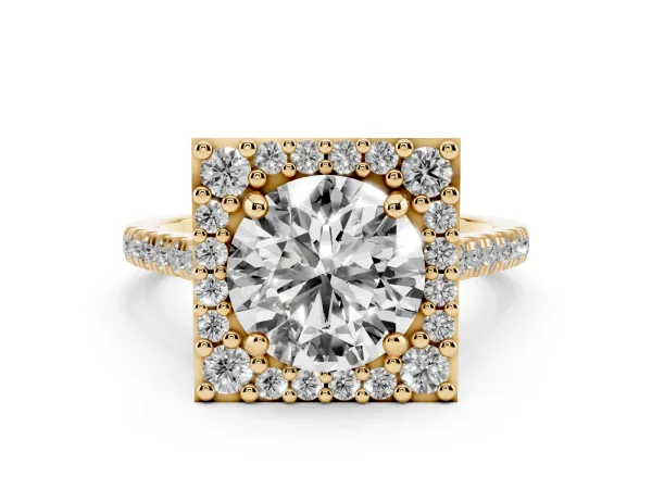 Halo Round Cut Diamond Pave Band Prong Setting Ring Yellow gold