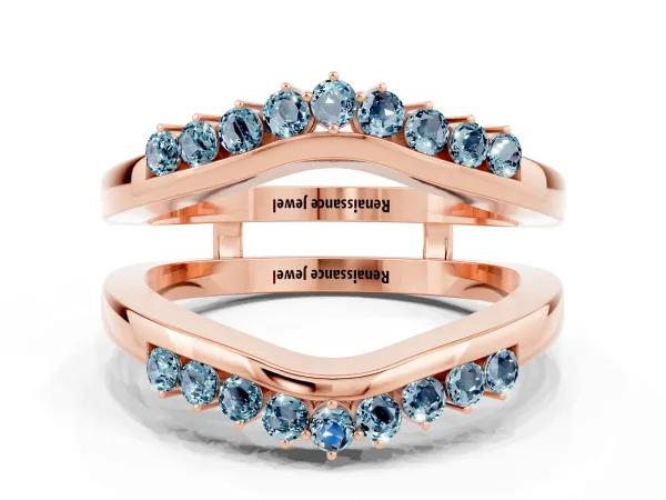 Round Aquamarine Chevron Contour Band with Prong Setting Rose gold