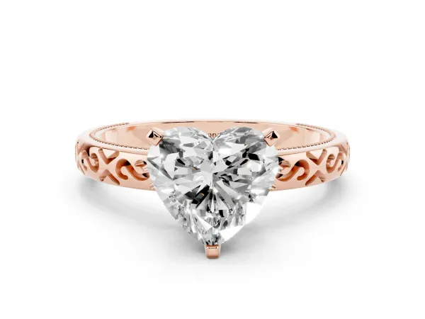 Heart Cut Solitaire Engagement Ring with Scrollwork Band and Four-Prong Setting Rose gold