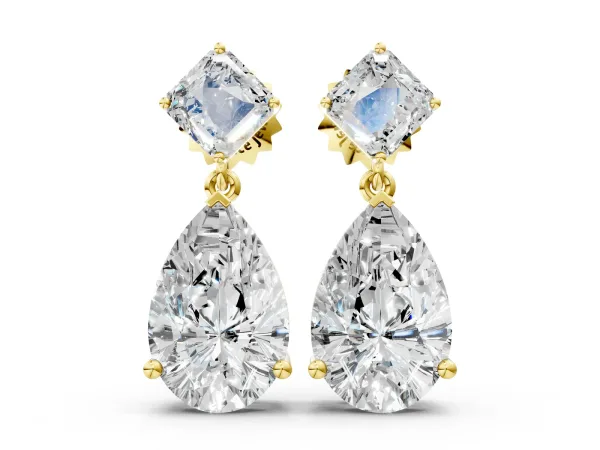 Princess and Pear Diamond Drop Earrings Yellow gold