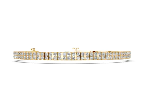 Three-Row Round Diamond Tennis Bracelet with Prong Setting Yellow gold