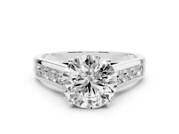 Round Cut Solitaire Channel-Set Diamond Engagement Ring with Four-Prong Setting White gold