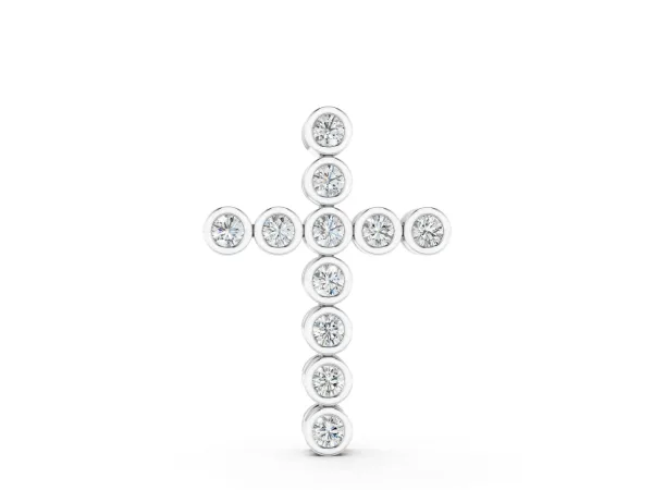 Bezel-Set Round Diamond Cross Pendant Silver