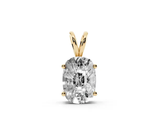 Old Mine Cushion Diamond Solitaire Pendant with Four Prong Setting Yellow gold