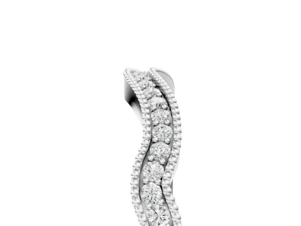 Pavé Round Diamond Curved Milgrain Band White gold