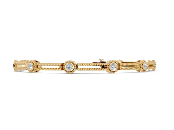 Round Bezel Set Diamond Rope Chain Bracelet Yellow gold