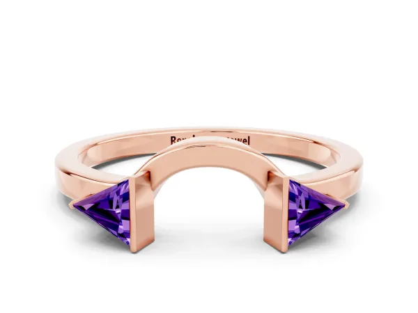Trillion Tanzanite Open Band Ring with Bezel Setting Rose gold