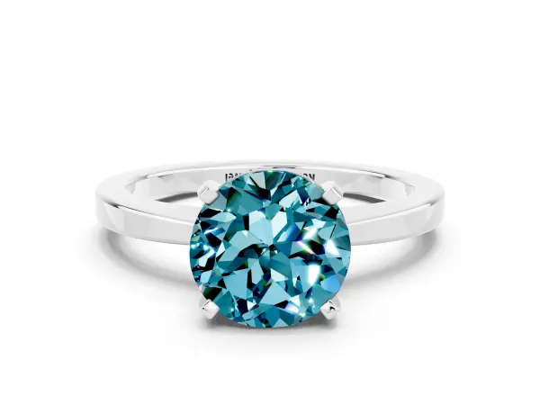 Round Cut Blue Topaz Solitaire Engagement Ring with Classic Band and Four-Prong Setting Platinum