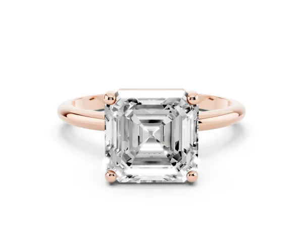Asscher Cut Solitaire Diamond Ring with 4-Prong Setting on a Classic Band Rose gold