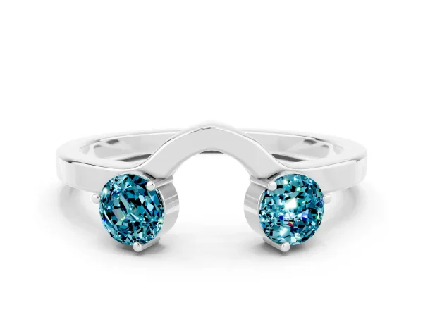 Dual Round Blue Topaz Open Band Ring with Prong Setting Platinum