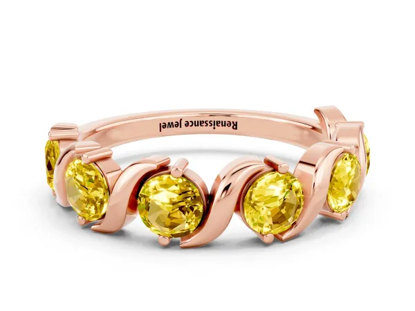Six-Stone Round Yellow Sapphire Wave Band with Shared Prong Setting Rose gold