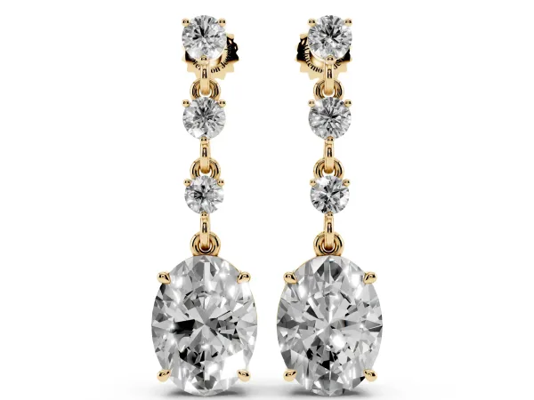 Round and Oval Diamond Drop Earrings Yellow gold