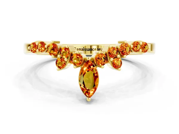 Marquise and Round Citrine Chevron Band with Prong Setting Yellow gold