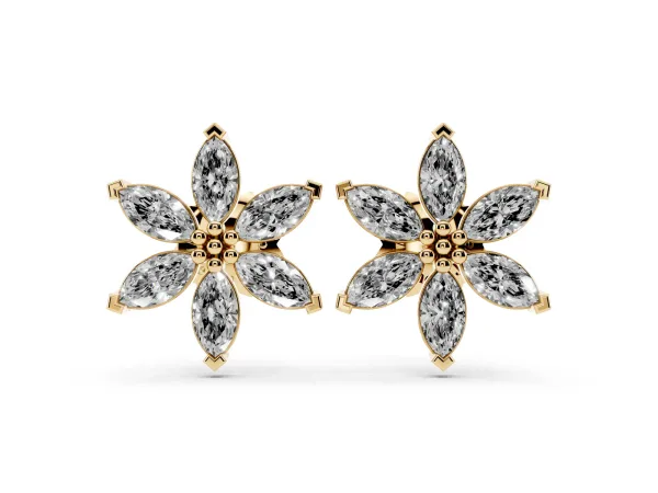 Marquise Diamond Sunflower Stud Earrings Yellow gold