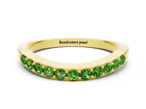 Round Peridot Curved Wedding Band with Channel Setting Yellow gold