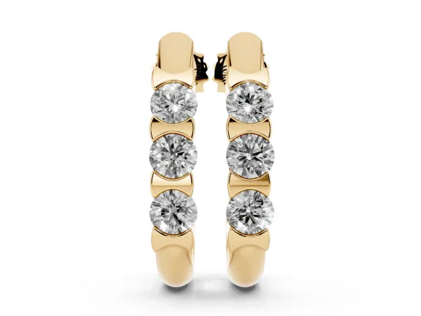 Channel Set Round Diamond Hoop Earrings with Claw Prong Setting Yellow gold