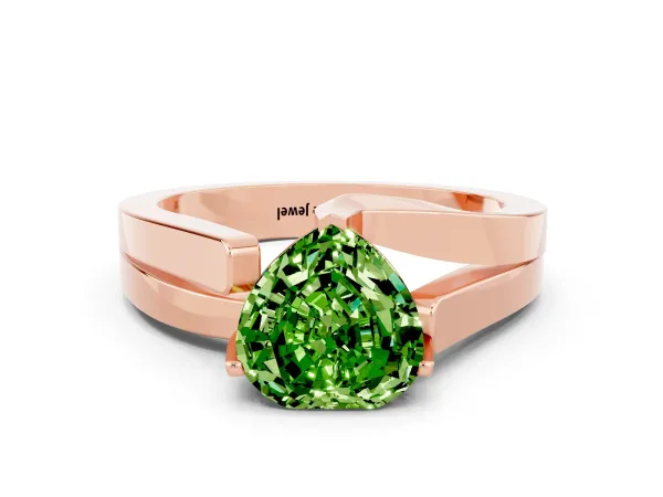 Modern Tension Set Heart Cut Peridot Solitaire Wide Band Ring Rose gold