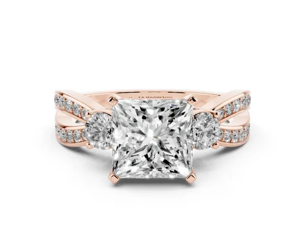 Three-Stone Princess Cut Cut Diamond Twist Band with Prong Setting Rose gold