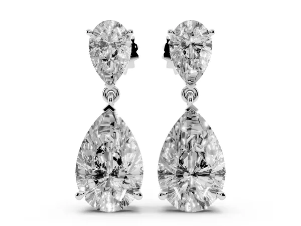 Pear Cut Diamond Two Stone Drop Earrings Silver