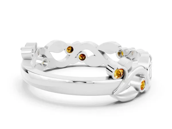 Round Citrine Leaf Eternity Band with Bezel Setting White gold